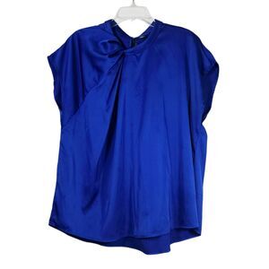 Shein Curve 2XL Royal Blue Blouse | Key Hole Back, Twist Detail Front